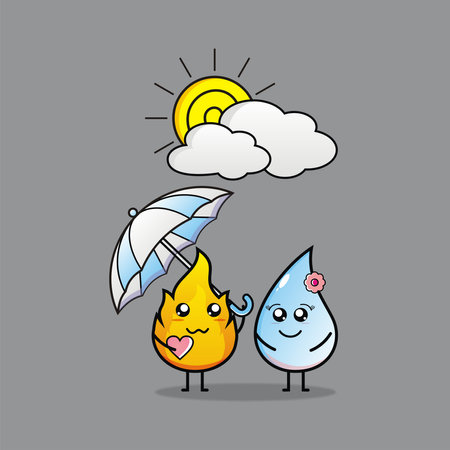 illustration of fire and water icon with an umbrella, this illustration is suitable for animation etcの写真素材
