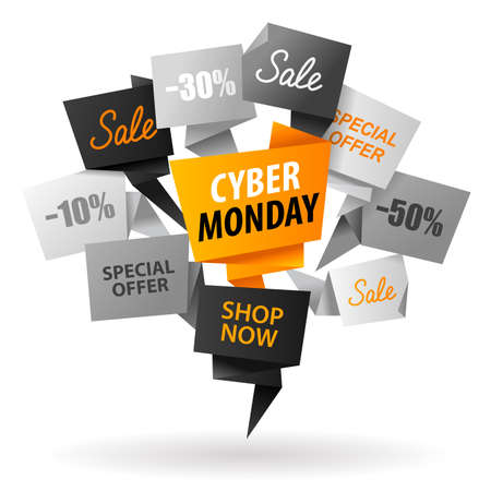 Cyber Monday Sale Advertising promotion origami banner or flyerの写真素材