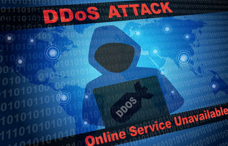 DDOS Attack Malware Hacker Around The World Background with faceless hooded personの素材 [FY310133811117]