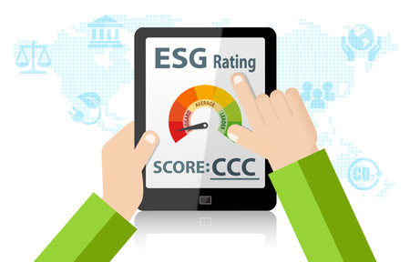 ESG Environmental Social Governance Online Rating Record on tabletの写真素材