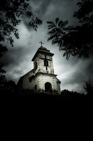 Grim-cloudy day above Church of  Holly Cross (Vrsac, Serbia)の写真素材