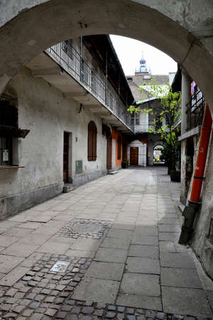 Historic alleyway in the old Jewish district of Kazimierz in Cracowの写真素材