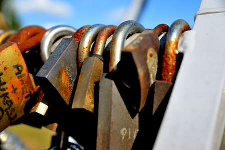Padlocks in love on the bridge