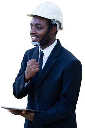 Success of smile african industrial engineer manager.B&W styleの写真素材