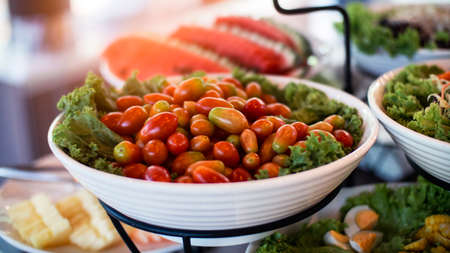 Salad vegetables buffet in hotel restaurantの写真素材
