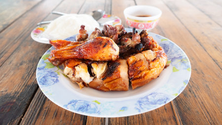 Spicy chicken roasted with chilli sauceの写真素材