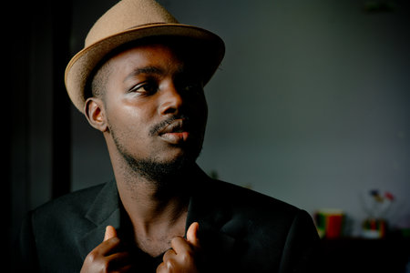 Vintage african  man mafia model in black suitの写真素材
