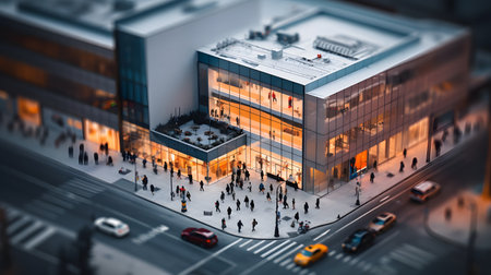 3d illustration of a modern office building with people in the foregroundの素材