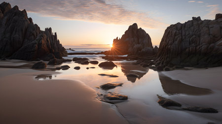 Sunset over the rocks on the beach.の素材