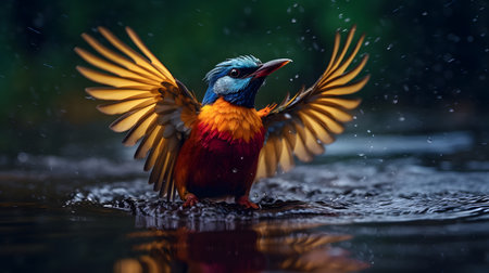 Colorful Kingfisher (Halcyon smyrnensis) in the rainの素材