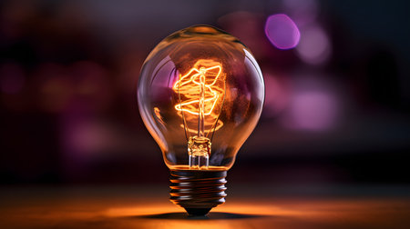 Glowing fluorescent light bulb on blurred background with bokeh effectの素材