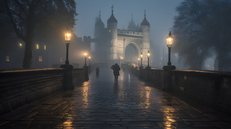 Tower Bridge in a foggy winter morningの素材