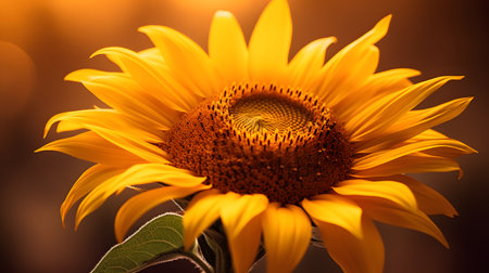 Beautiful yellow sunflower on the background of the setting sun.の素材