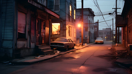 Vintage street view at night, San Francisco, California, USAの素材