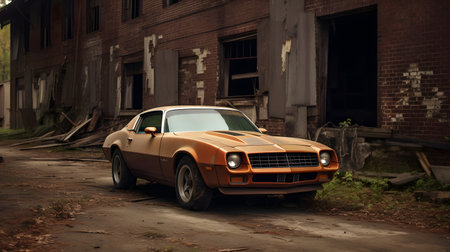Old car in an abandoned factory. Conceptual image. 3d renderingの素材