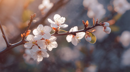 Branch of blossoming apricot tree on a spring day.の素材