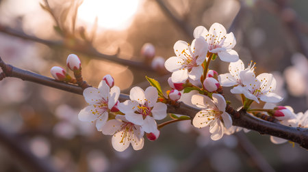 Apricot tree blossom in spring, shallow depth of fieldの素材