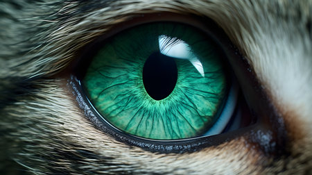 Cat's green eye close-up. Macro shot of cat's eye.の素材