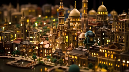 Miniature city at night. Miniature city concept. Selective focus.の素材