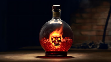 Halloween concept. Fire in a bottle. 3d illustration.の素材