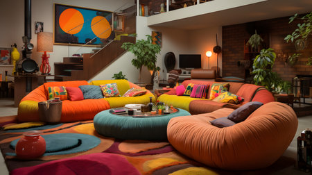 Interior of modern living room with comfortable sofa and colorful pillowsの素材