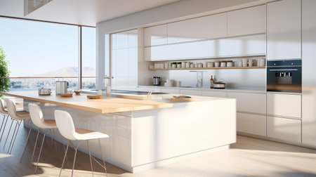 White modern kitchen in a house with a beautiful designの素材