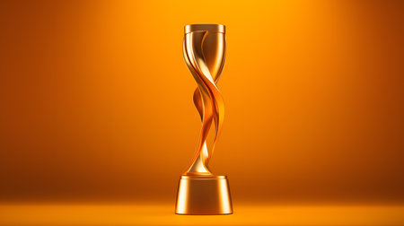 Golden trophy cup on an orange background.の素材
