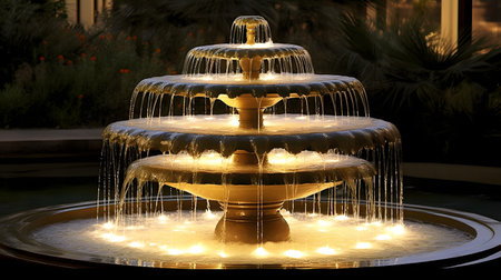fountain in the garden at night, closeup of photo with soft focusの素材