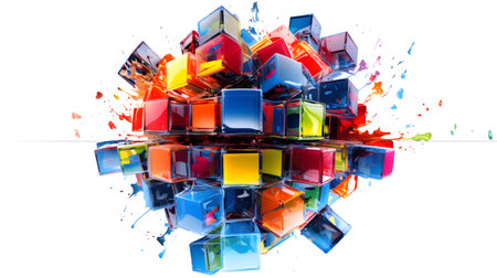 3d rendering of a group of colorful cubes on a white backgroundの素材