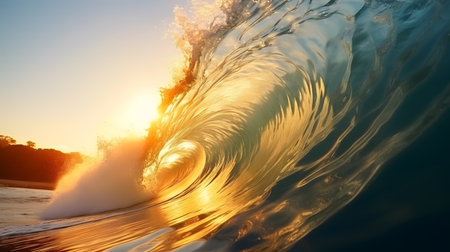 Surfing ocean wave at sunsetの素材