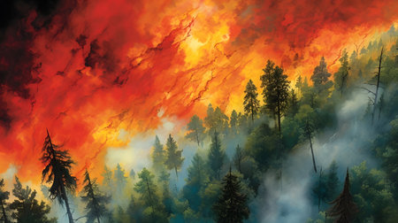 Landscape with a forest fire in the sky.の素材