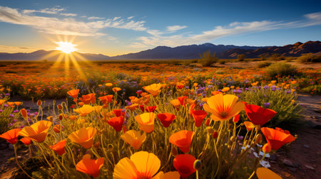 Desert's Burst of Color: Capturing the vibrant wildflowers of a desert super bloomの素材