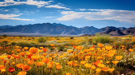 Desert Wildflowers Super Bloom: Documenting the vibrant burst of wildflowers covering arid landscapesの素材