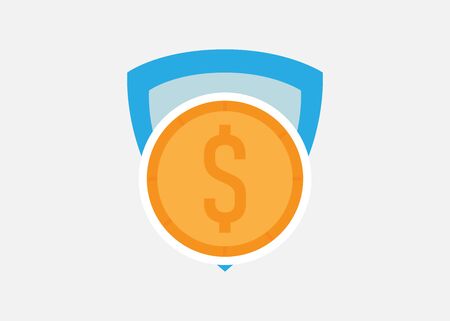 flat design style money and shield vector ilustration, symbolize financial security. perfect for finance icon and design element.のイラスト素材