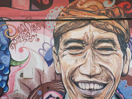 SURAKARTA, CENTRAL JAVA INDONESIA - OCTOBER, 01, 2020 : GRAFFITI OF PRESIDENT JOKO WIDODO. INDONESIA REPUBLIC PRESIDENTのeditorial素材