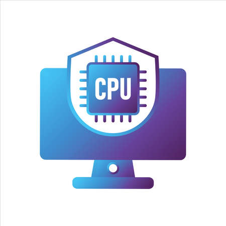 computer illustration. computer with shield and cpu symbol. Concept of safe computing. gradient style Vector illustration, vector icon concept.のイラスト素材