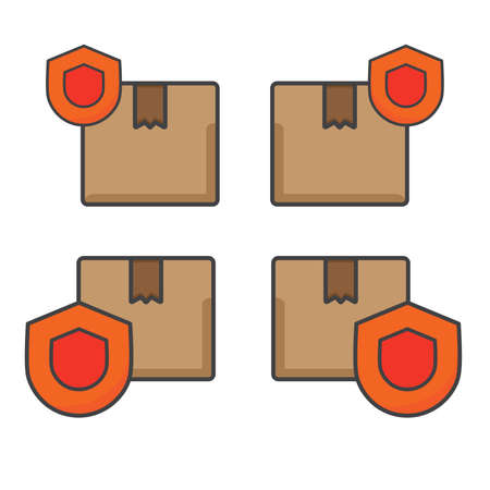 cardboard box icon. cardboard with protection shield illustration. Flat vector icon. can use for, icon design element,ui, web, app.のイラスト素材