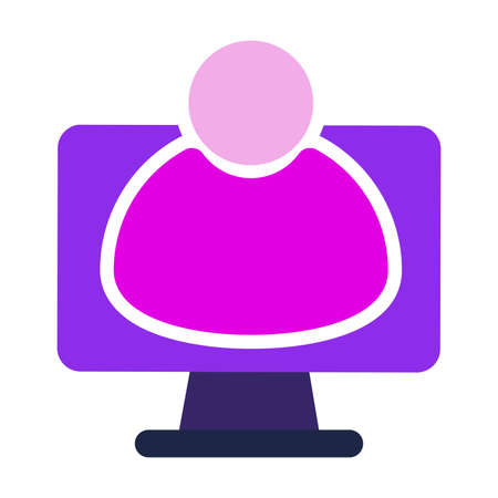 computer icon. computer with user. flat design vector icon conceptのイラスト素材