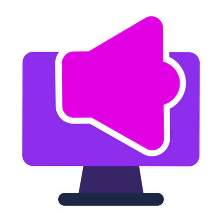 computer icon. computer with audio sound. flat design vector icon conceptのイラスト素材