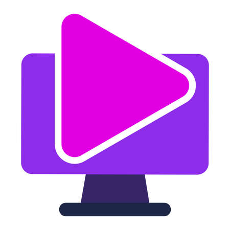 computer icon. computer with play. flat design vector icon conceptのイラスト素材
