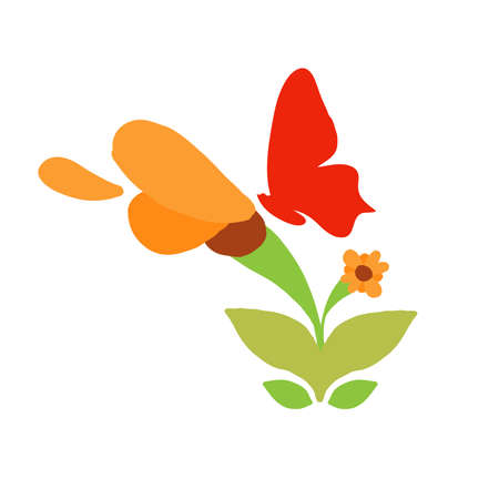flower with butterfly. for natural design element.  vector illustrationのイラスト素材