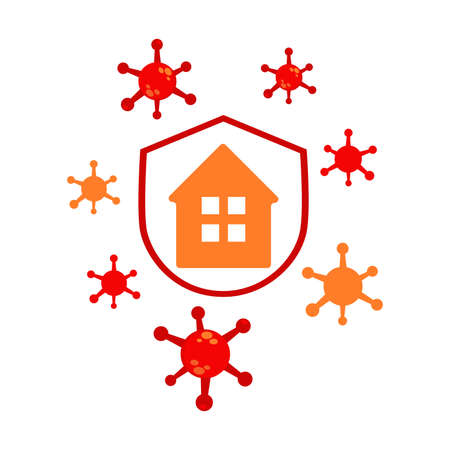 home with virus and shield illustration design. pandemic virus protection illustration. virus illustration design. on white backgroundのイラスト素材
