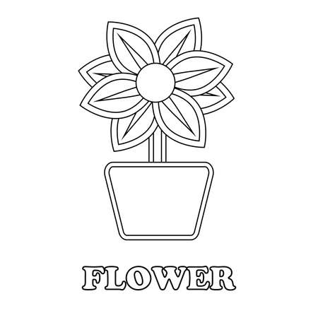 flower on pot coloring page. coloring page for children. on white backgroundのイラスト素材