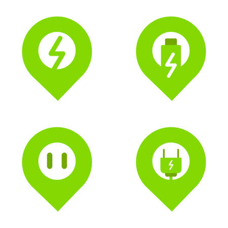 location and electricity icon as electric car charging station loacation icon concept. vector iconのイラスト素材