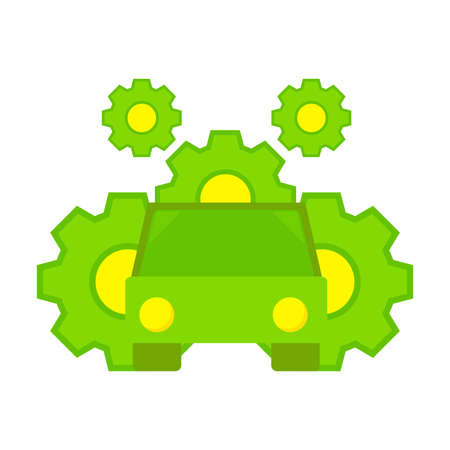 electric car with setting gear illustration off electric car service and maintenannce illustration concept.のイラスト素材