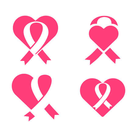 breast cancer awareness month design. breast cancer pink ribbon with heart icon design conceptのイラスト素材