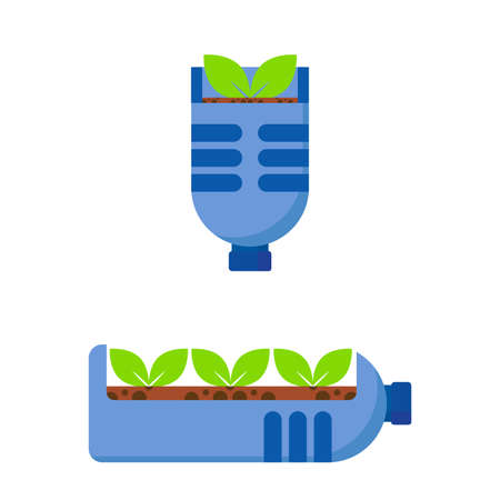 plastic botle as planting media. plastic waste recycle. urban farming illustration.のイラスト素材