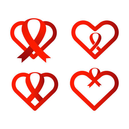aids red ribbon design collection. red ribbon with heart designのイラスト素材