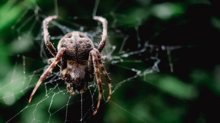 macro shot spider on the spider webの写真素材