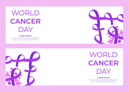 world cancer day purple ribbon horizontal banner designのイラスト素材